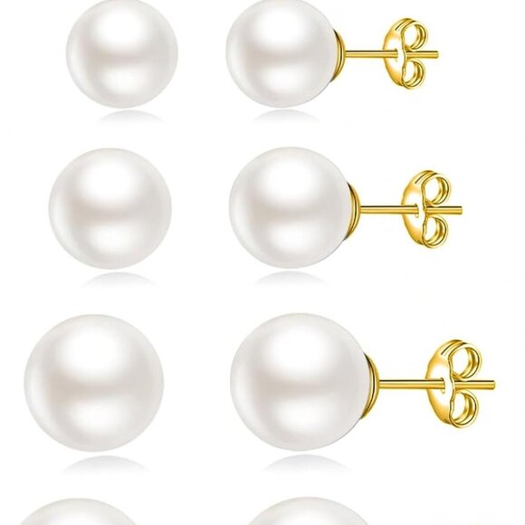 JINERA 5 Pairs Pearl Earrings Set - Gold & Silver - Picture 1 of 8